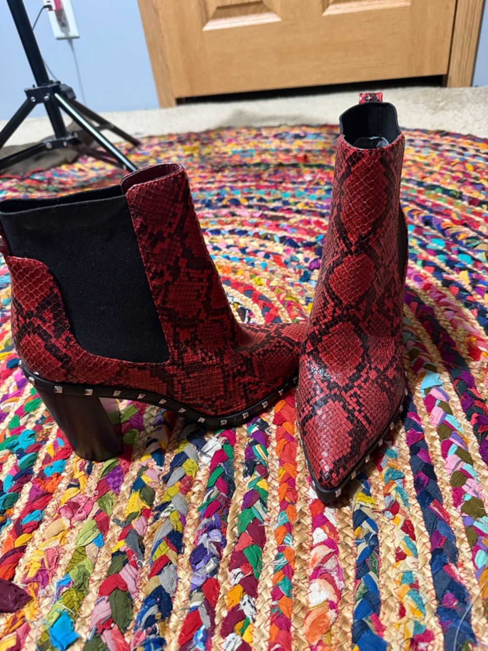 Snake skin STUDDED heeled booties
